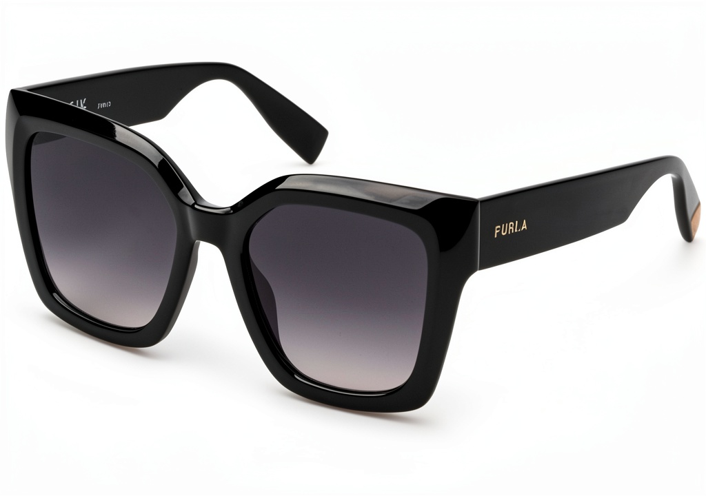 Occhiali da sole Furla Shiny Black su sfondo neutro